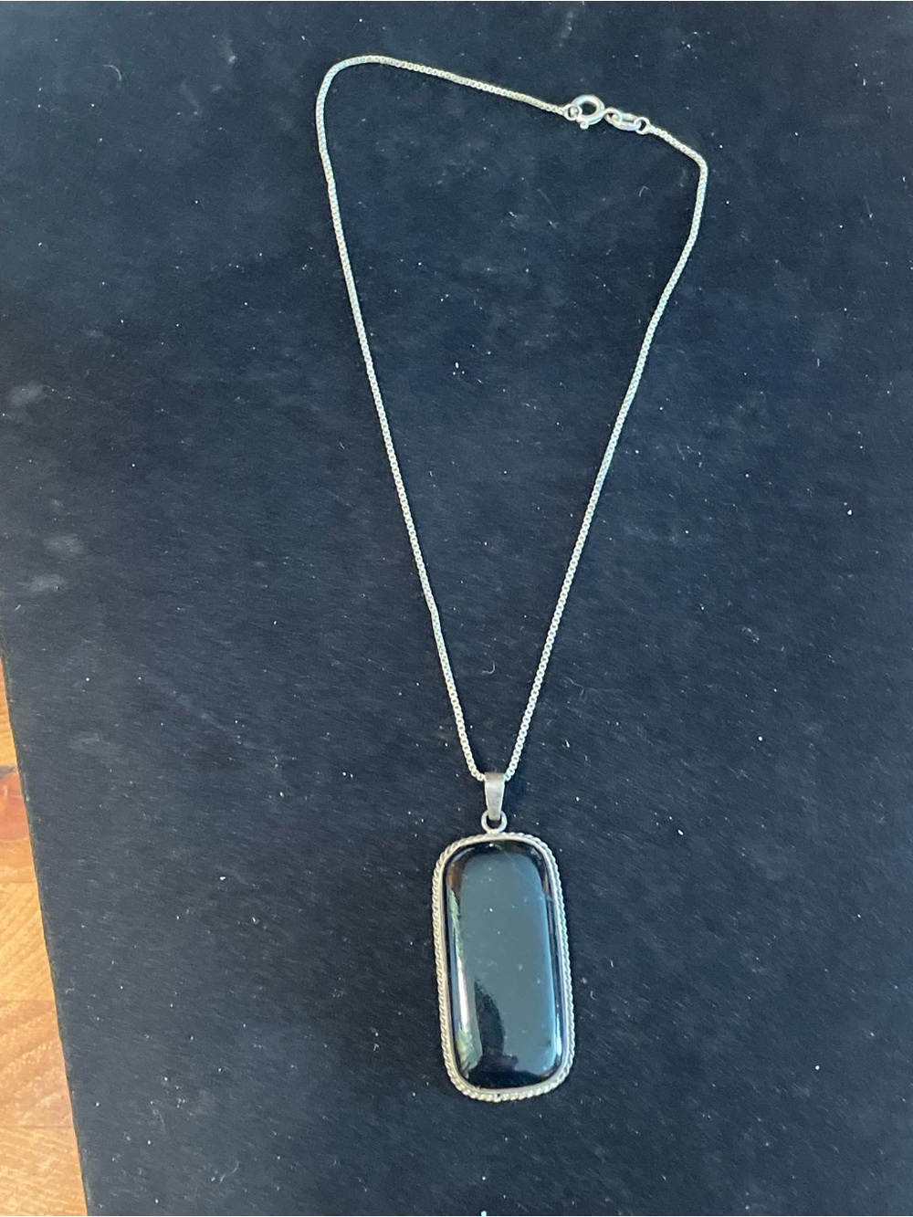 Vintage Southwestern Sterling Silver 925 Onyx Large Pendant Necklace. Stamped